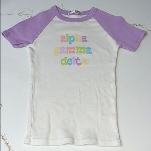 Alpha Gamna Delta White and Purple Ribbed Tee | M